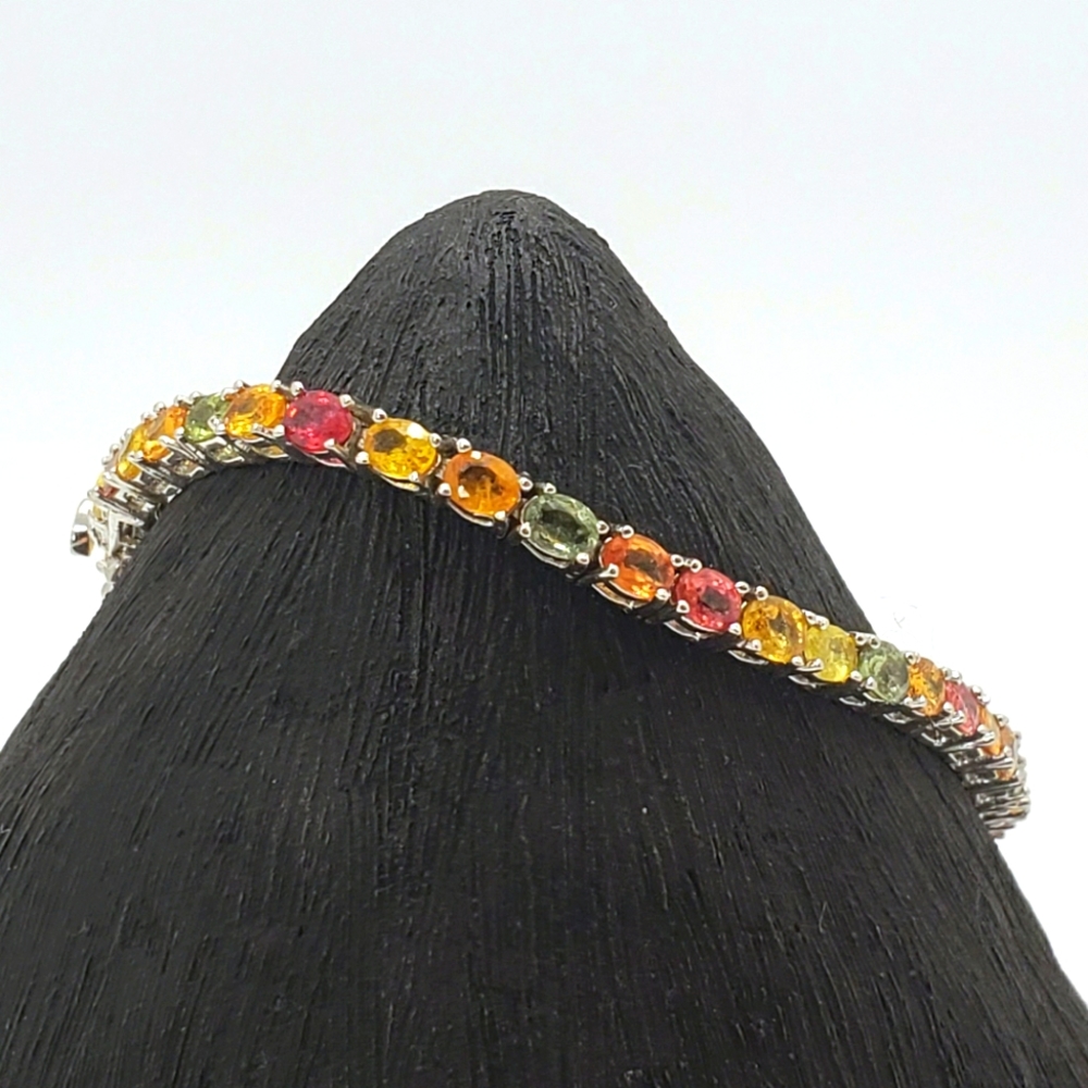 Sterling Silver Rainbow Gem Tennis Link Bracelet
